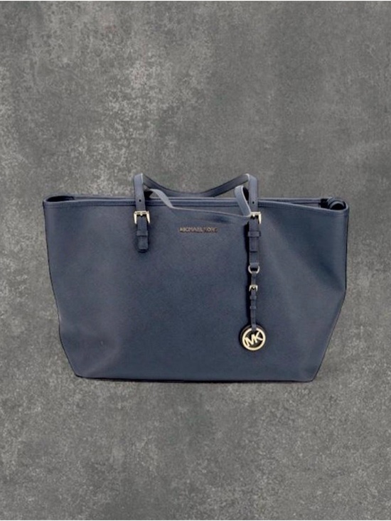 Michael Kors Handbags - Michael Kors Navy Saffiano Leather Tote with Gold Logo Charm
